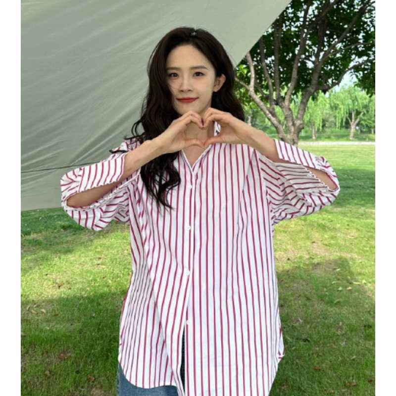 Luyangyang Celebrity Style Long-Sleeve Striped Shirt 2023 Autumn New Korean Fashion Slim-Fit Shirt Top