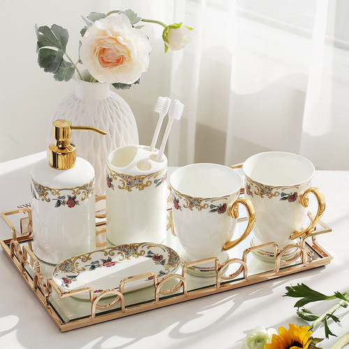 WBZ7 Light Luxury European Style Wedding Bathroom Set of Five Bathroom Items, Toothbrush, Toothpaste, Sanitary Cup, Tooth Cleaning Supplies