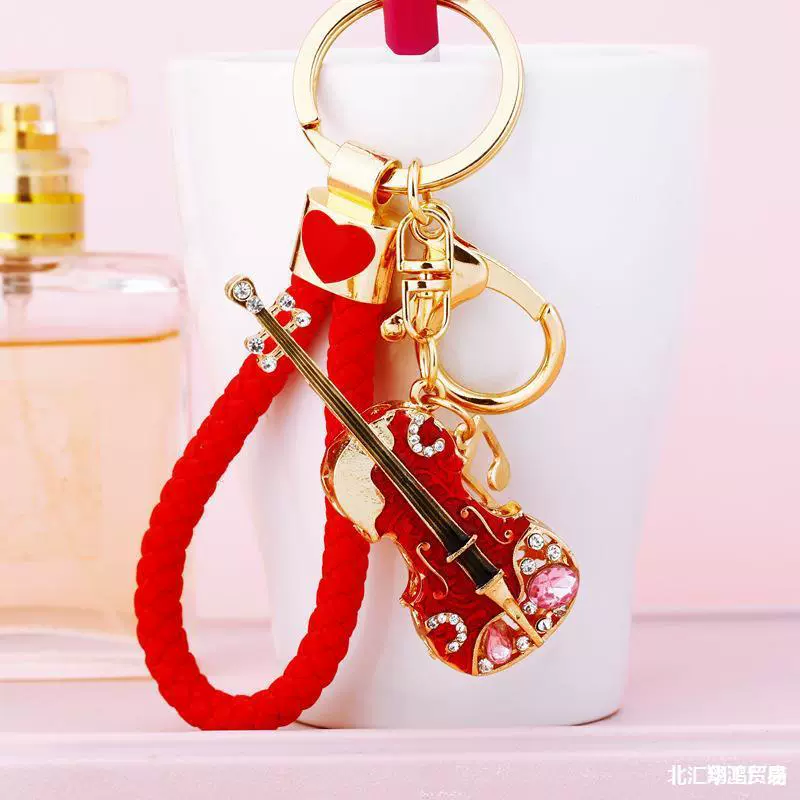Алмазная нота гитара автомобильный брелок металлический милый мужчина и женщина пара подвеска цепочка для ключей кольцо трансграничный подарок