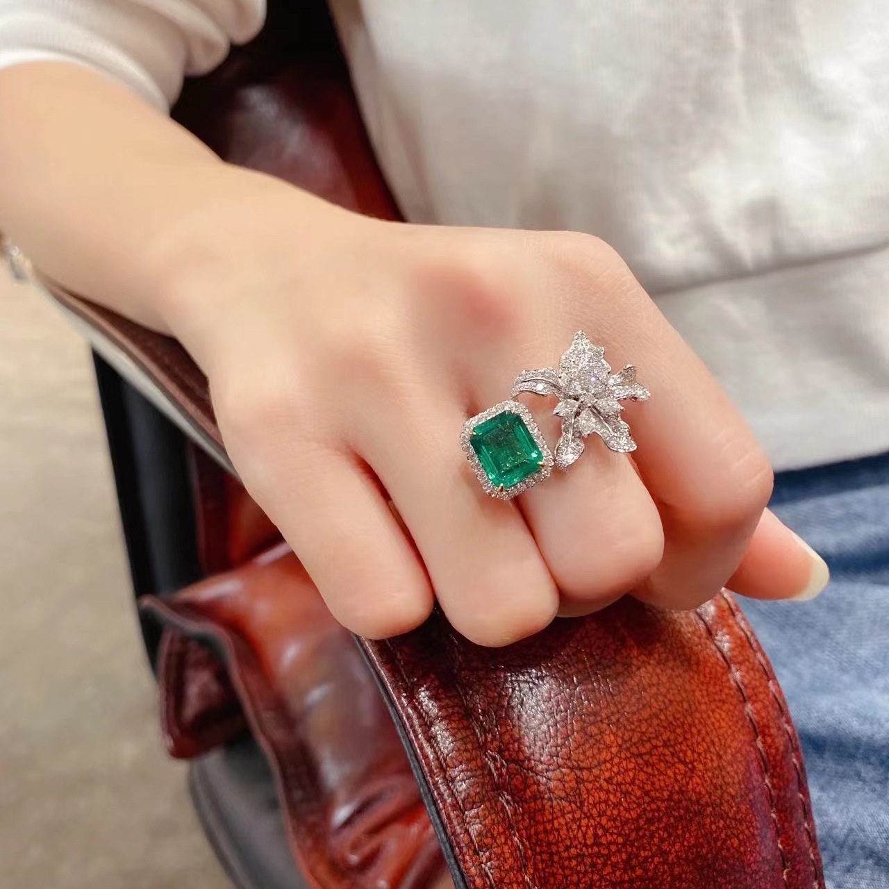 Fashion Flower Copper Plating Artificial Gemstones Open Ring 1 Piece