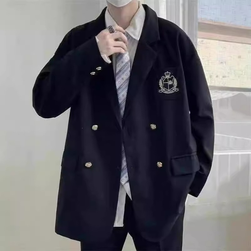 日系学院风dk制服西服男女宽松痞帅春秋季jk学生班服徽章西服外套