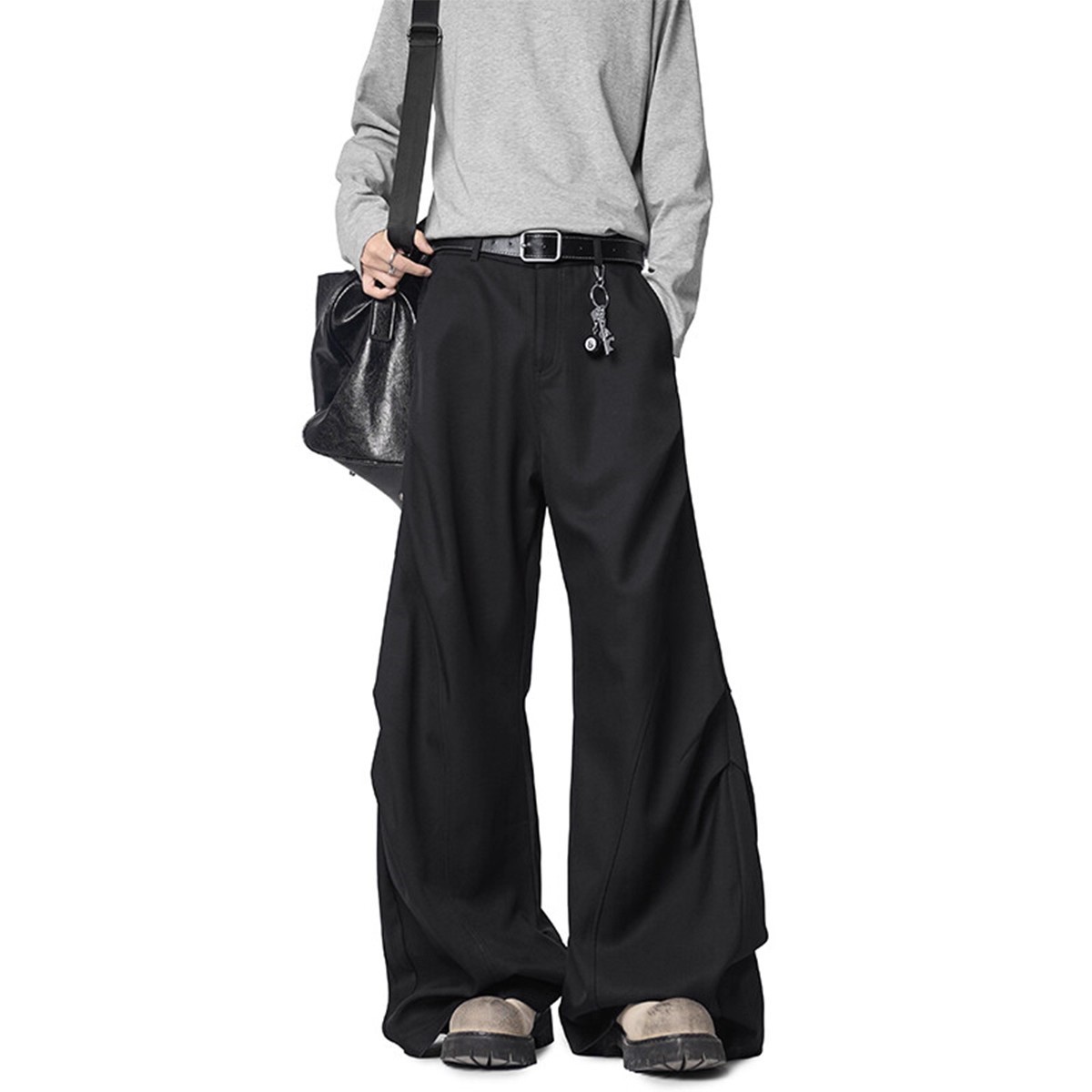 American High Street Pleated Wide-Leg Dress Pants for Men, Summer Design, Niche Scimitar Floor-Length Pants, Versatile Casual Pants