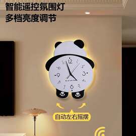 熊猫钟表网红新款客厅挂钟壁灯家用钟表画时钟挂墙简约壁钟石英钟