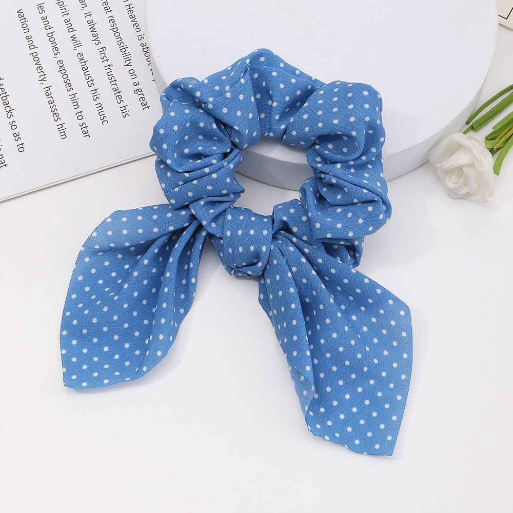 Korean Fashion Style New Blue Plaid Floral Wave Dot Hair Scrunchies display picture 5