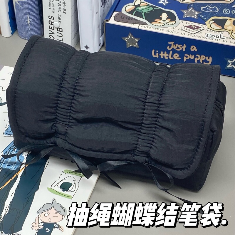 小红书同款ins风奶蓝蝴蝶结芭蕾笔袋学生高颜值大容量文具收纳袋|undefined
