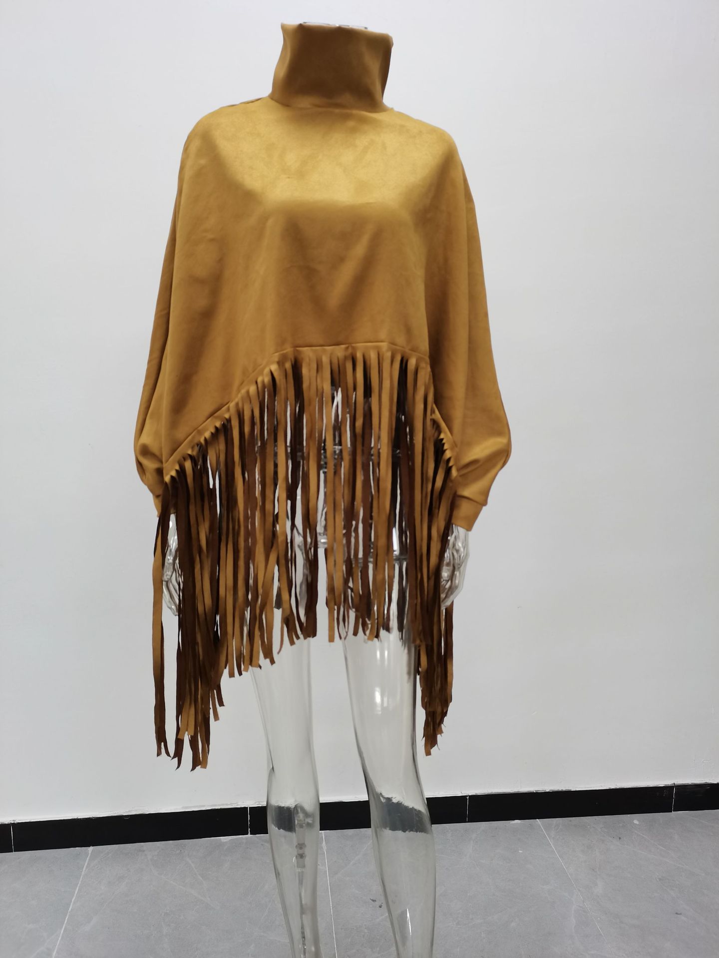 Women's fashion solid color long sleeve fringe top_voghion.com