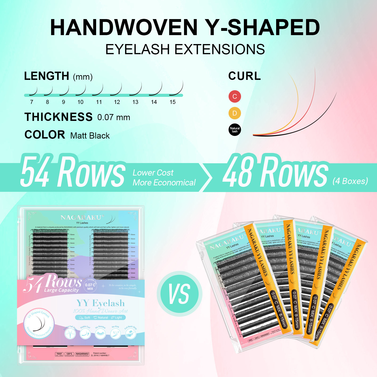 NAGARAKU54 fila de injerto de pestañas en forma de Y, longitud mixta 0.07 natural no es fácil de desprenderse de las pestañas falsas.