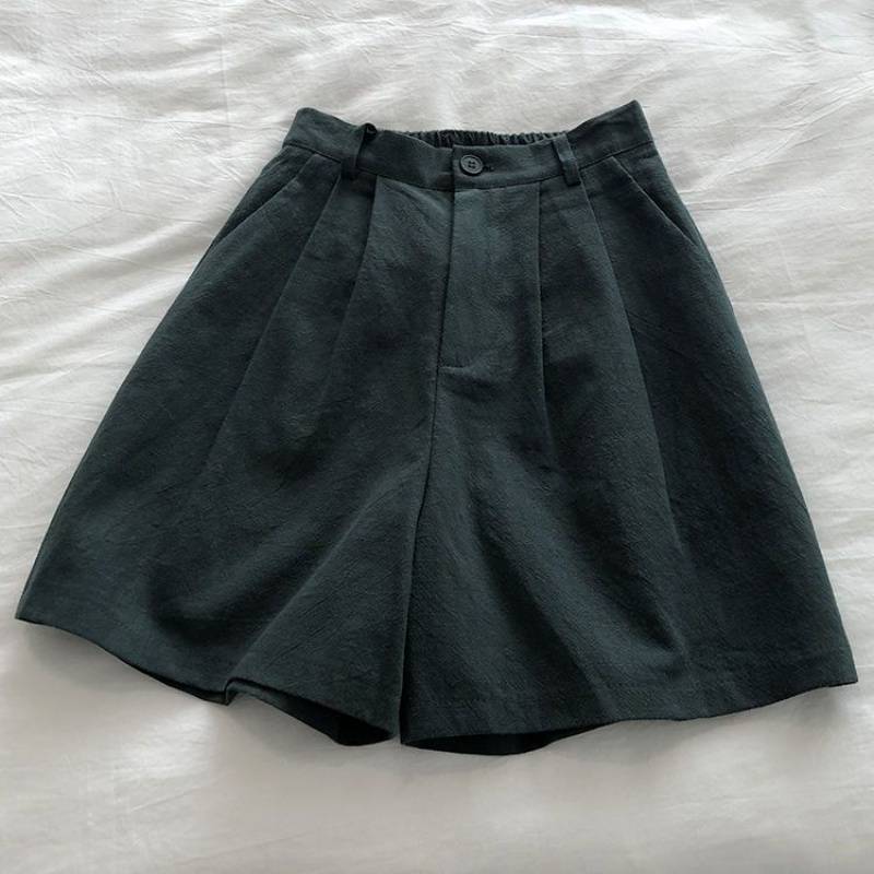 透气棉麻短裤日系复古高腰显瘦阔腿五分裤休闲西装中裤女春夏|undefined