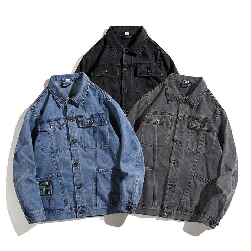 春秋季复古工装夹克外套男士长袖宽松水洗怀旧潮牌休闲牛仔外套男