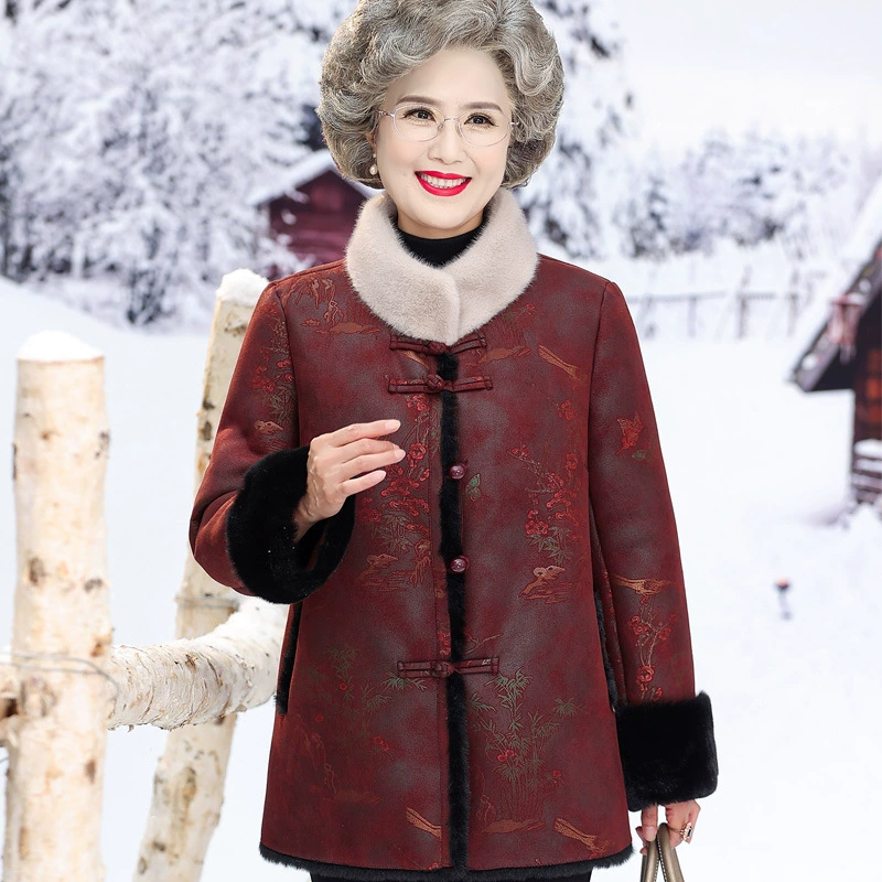 Пожилые люди осеннее пальто из меха и меха толстая теплая одежда мама осень зима плюс бархатное пальто