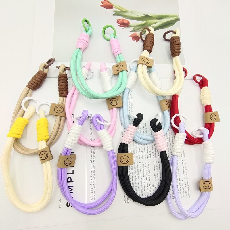 Manufacturer Wholesale Cross-Border Popular Handmade Short Mobile Phone Smiley Face Lanyard Plus Mobile Phone Braided Wrist Rope Anti-Lost Rope