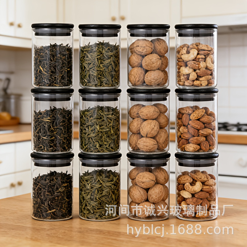 Juego de 12 recipientes de algodón perlado con tapa de bambú, frasco de vidrio sellado, bote para té, recipiente de almacenamiento, contenedor de especias para cocina.