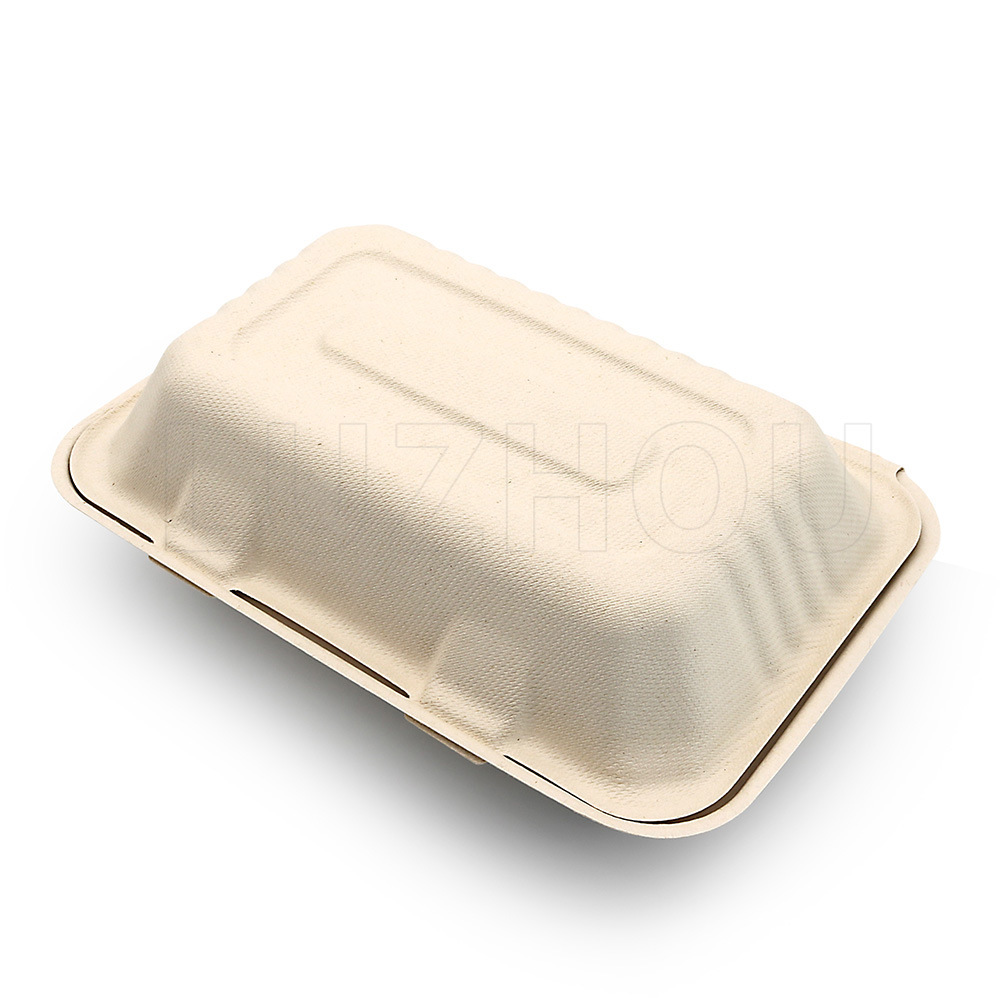 La caña de azúcar Pulpa de bambú P9-inch no rejilla caja de almuerzo caja de bloqueo respetuoso del medio ambiente vajilla desechable degradable compostable