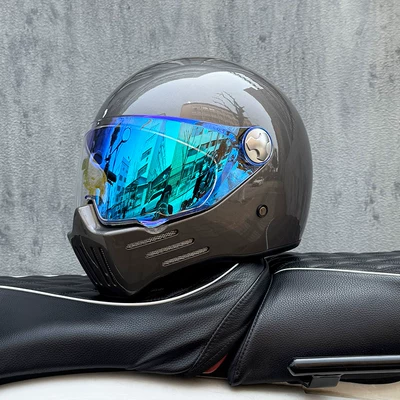 Motosiklet kaskı (dəbilqə) – Women, Full-Face Helmet for Heavy Motorcycles - metallic-gray-with-phantom-blue-night-vision-available-transparent-mirror-included-m