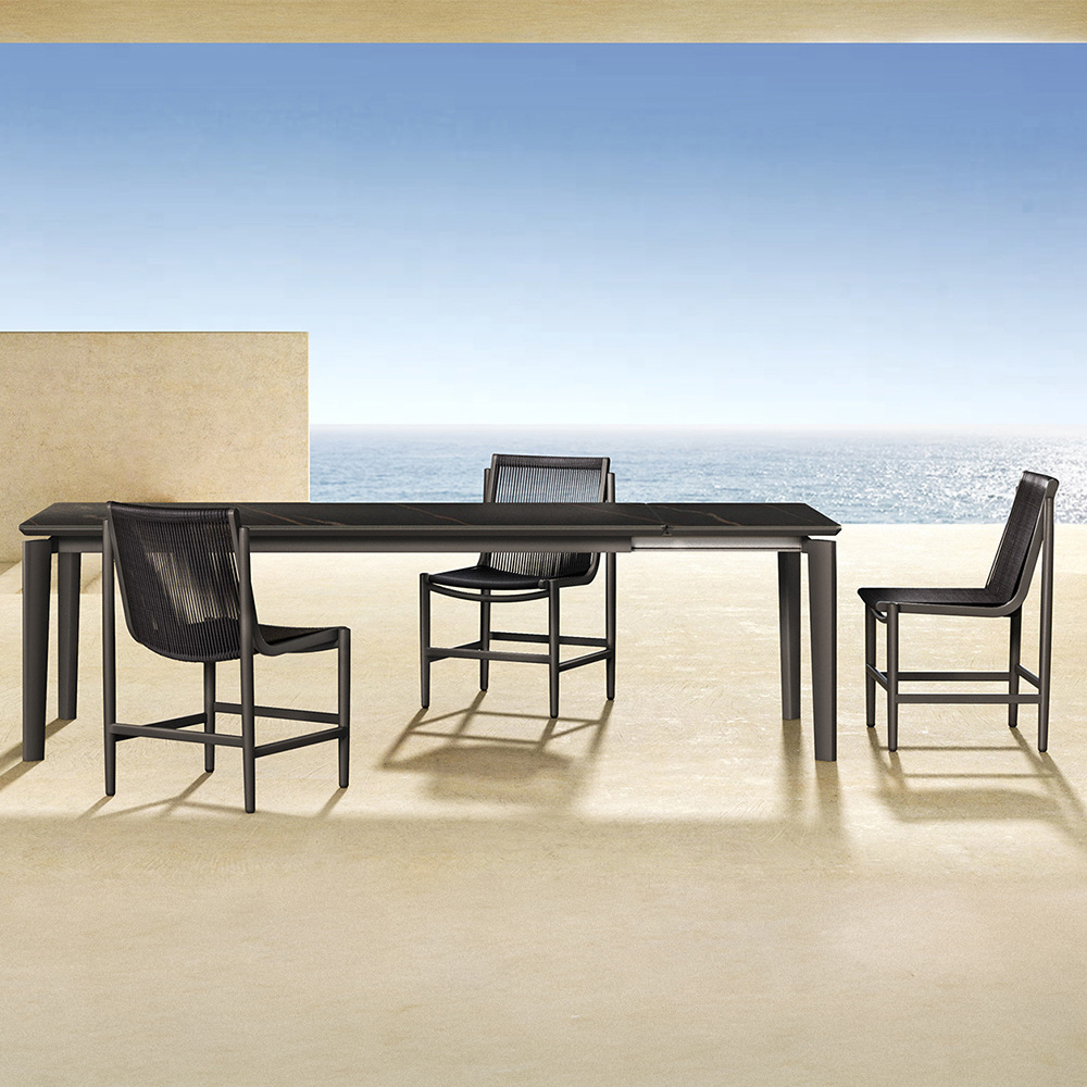 Ocio al aire libre mesa y silla de caña combinación patio villa balcón jardín impermeable solar restaurante al aire libre muebles de teca