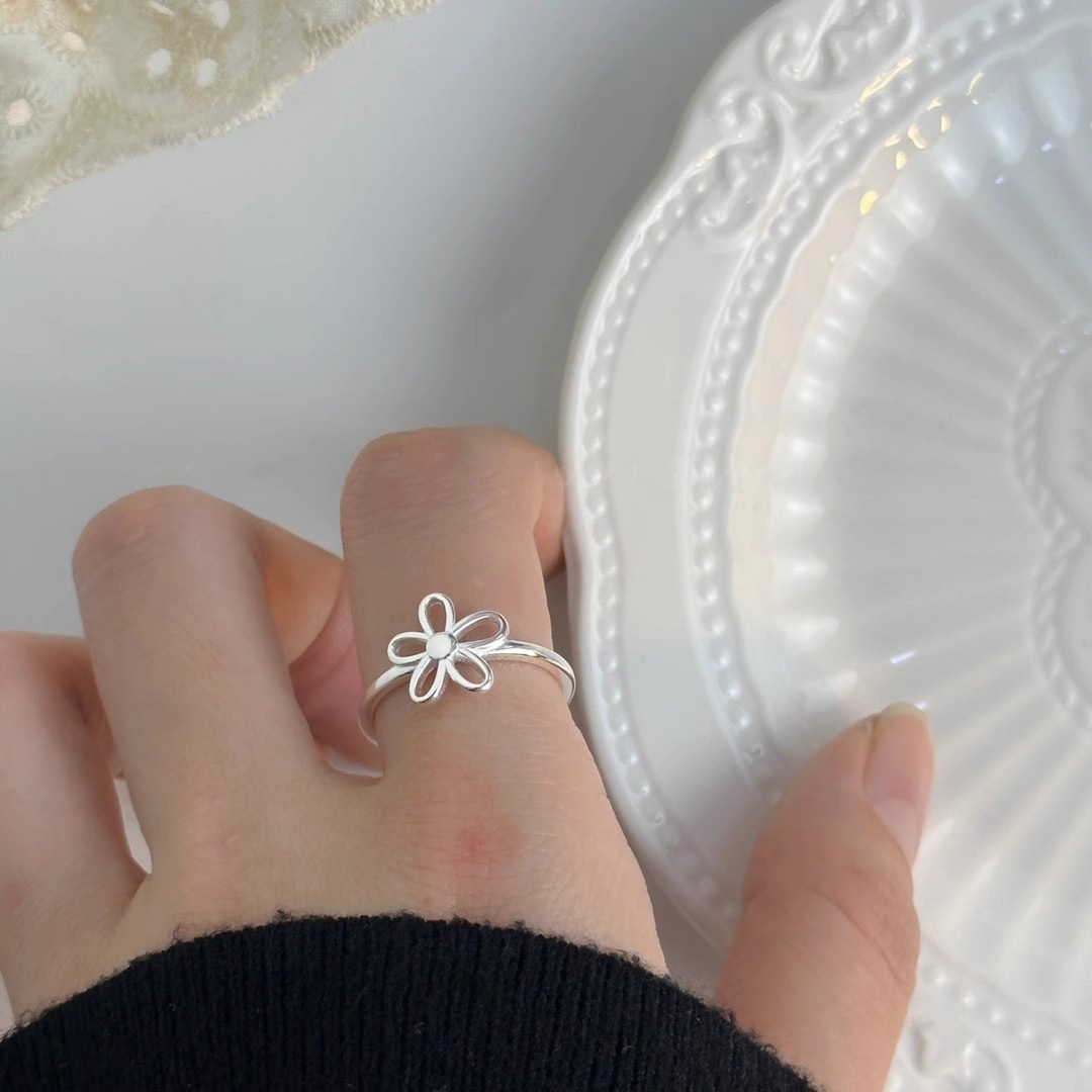 1g Weight Rings Classification Adjustable Ring Size 1 Piece Quantity Holiday, Tea Party Occasion 925 Sterling Silver Material Flower Pattern All Seasons Season Women's Gender Elegant, Simple Style Style 1 Piece 925 Sterling Silver Flower Rings 8