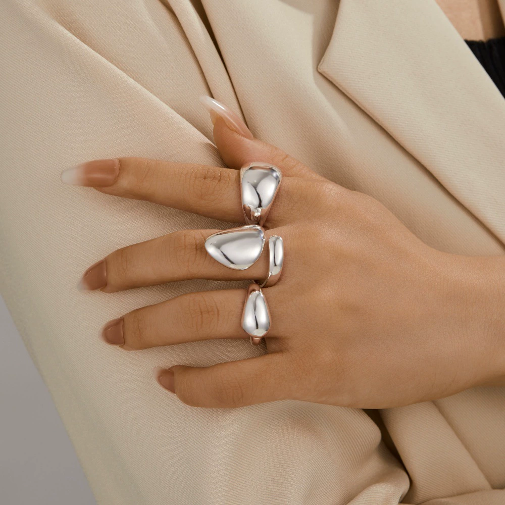 Европейские и американские трансграничные новые ювелирные изделия, персонализированное серебряное кольцо, набор из 3 предметов, кольцо из сплава, набор изогнутых соединительных колец