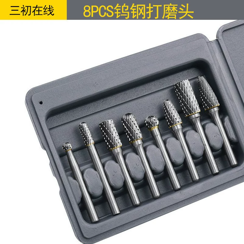 Набор из 8 шарошечных напильников из вольфрамовой стали с двойным пазом, серый, портативный, для шлифовки и резки