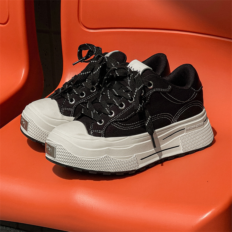 Star Same Style Platform Canvas Shoes Men's Ensemble Series Niche Black Sneakers Sports Retro Wear-resistant Casual Shoes for Women