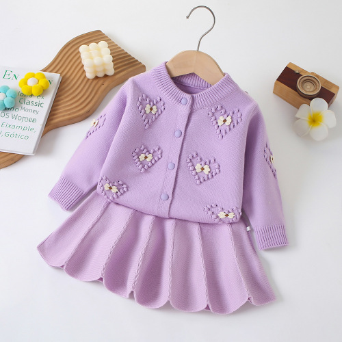 Children's Sweater Girls Baby Autumn and Winter New Fashion Long-sleeved Knitted Top Korean Style Girl's Love Flower Sweater Dress 