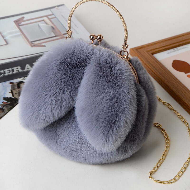 Furry bag women's portable Plush Bag rabbit ears fashion round 2020 New Faux Fur Rabbit bag Furry bag women's portable Plush Bag rabbit ears fashion round 2020 New Faux Fur Rabbit bag