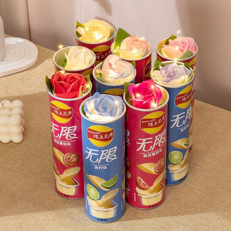 Simulated Rose Flower Decoration for Potato Chip Bucket, Surprise Hidden Flower Bouquet, Photo Shoot Birthday Gift, 520 Gift for Girls