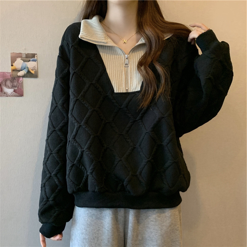 Thin set, sweatshirt, jacket for students, 2023 collection, plus size, polo collar