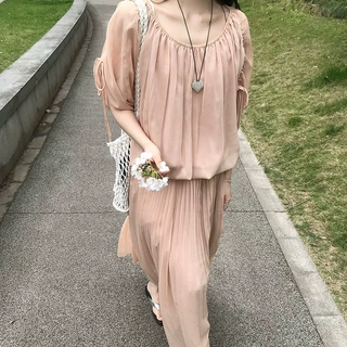 现货韩系2026夏季新款设计感小众气质温柔小衫上衣长半身裙套装