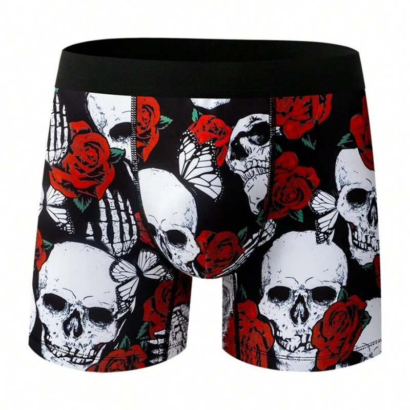Men's Daily Casual Slim-fit Moisture-wicking Long Flat Corner Panties Fun Valentine's Day Skull Rose 3D Print Men's Daily Casual Slim-fit Moisture-wicking Long Flat Corner Panties Fun Valentine's Day Skull Rose 3D Print
