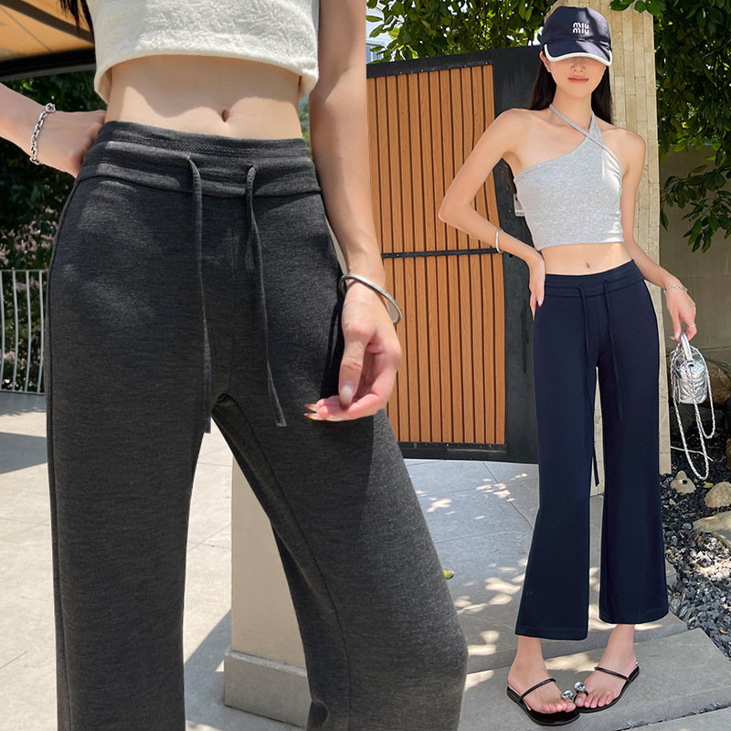 Summer Ice Silk Air Layer Slimming Cropped Flared Pants for Women, High-Waisted Casual Yoga Pants for Women Summer Ice Silk Air Layer Slimming Cropped Flared Pants for Women, High-Waisted Casual Yoga Pants for Women