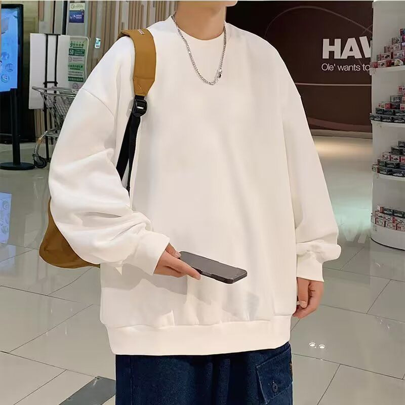 Autumn and Winter Pure Color Fleece-Lined Version Round Neck Sweatshirt 2025 Long-Sleeved Men's Comfortable Breathable Versatile Student Party Bottoming Shirt