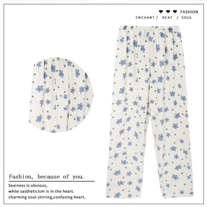 Pantalones de dibujos animados lindos pantalones de pijama elásticos de cintura estudiantil en casa pantalones largos de primavera y otoño de verano para mujeres pantalones casuales