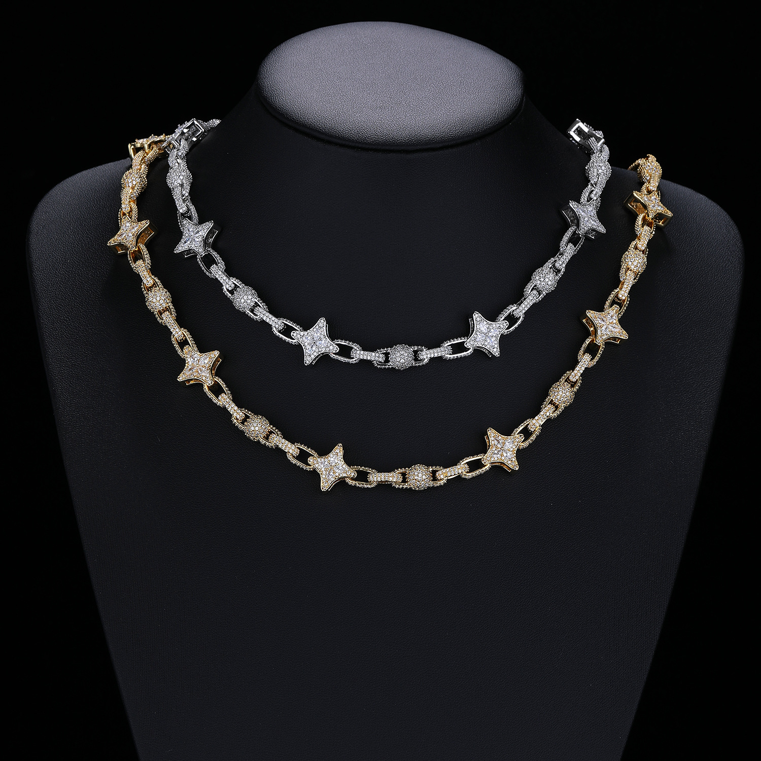 European American Style Small Necklace With Zirconia Beads, Four-pointed Star, Hip-hop Fashion, Sweet And Fresh Jewelry_voghion.com