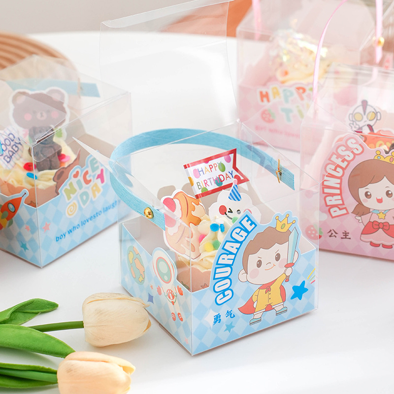 Caja de embalaje de cupcake para niños, caja de embalaje de cupcake transparente, 1 caja de dibujos animados de dulces, galletas