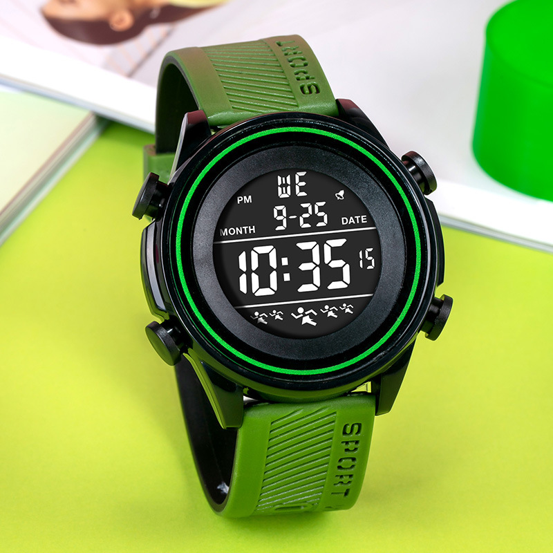 Estudiantes de deportes al aire libre cronógrafo de luz nocturna gran dial reloj electrónico moda multifuncional reloj electrónico de alarma para hombres
