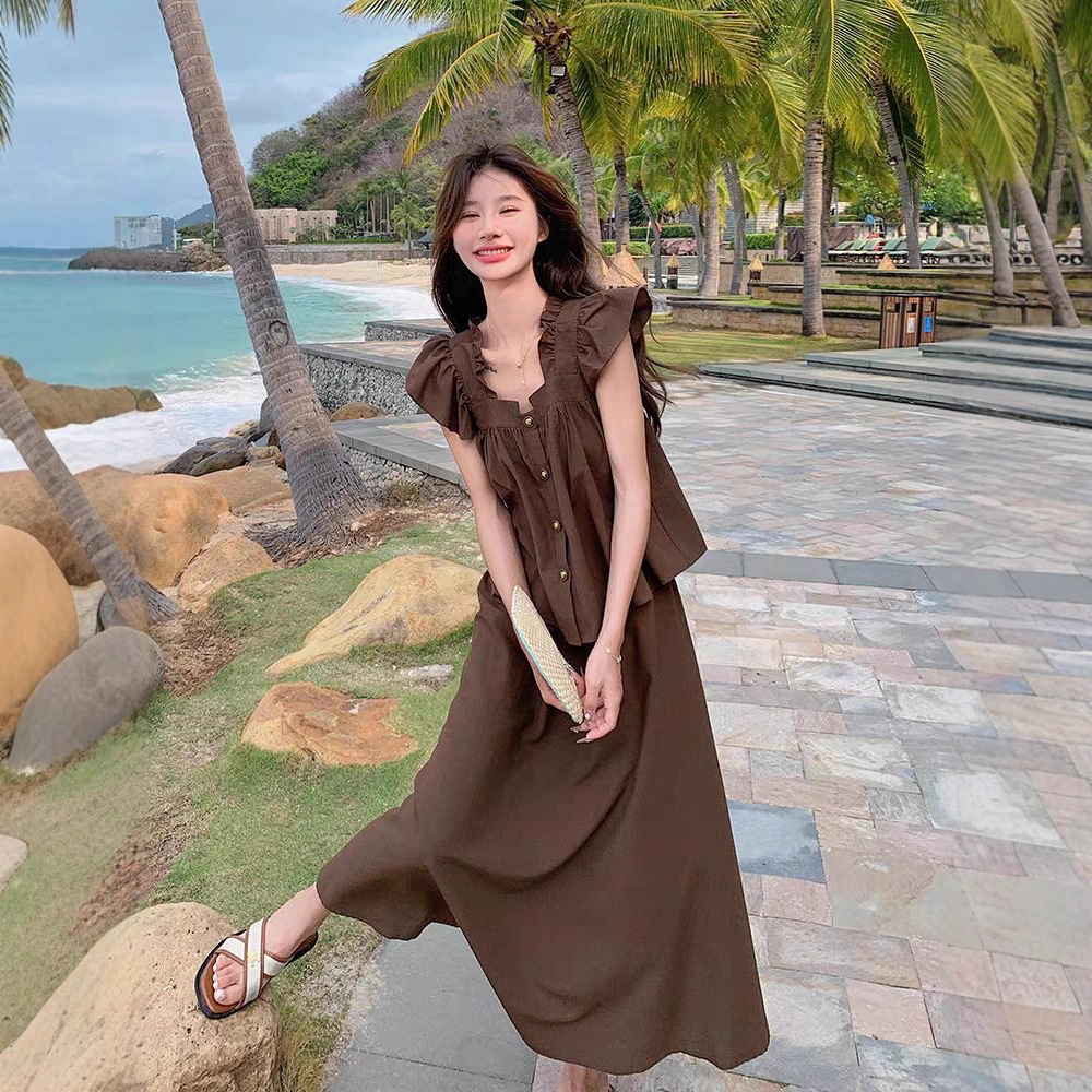 Casual Sweet Age-Reducing Suit for Women Summer New College Style Early Autumn Wear Small Flying Sleeve Skirt Temperament Two-Piece Set