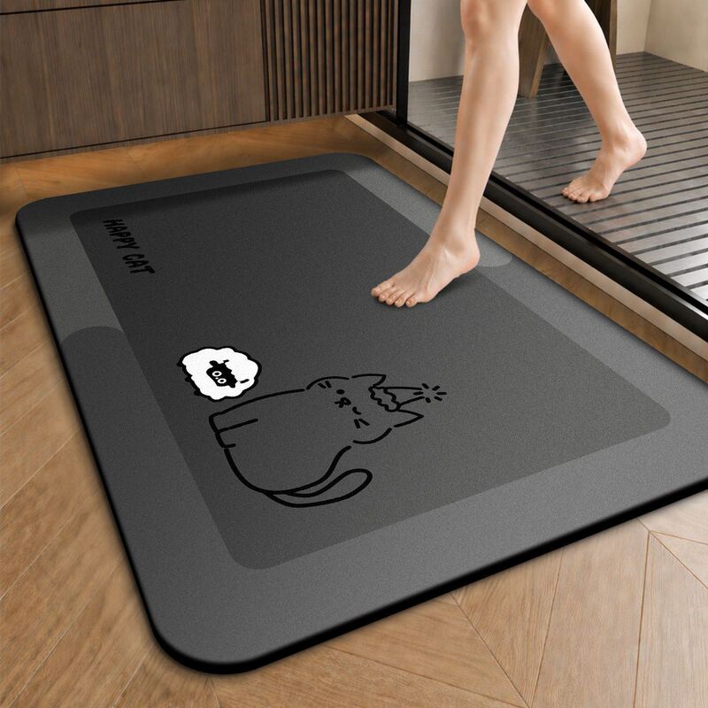 Cute and Simple Bathroom Floor Mat, Bathroom Water-Absorbent, Quick-Drying Diatom Mud Floor Mat, Shower Room Stain-Resistant Anti-Slip Foot Mat
