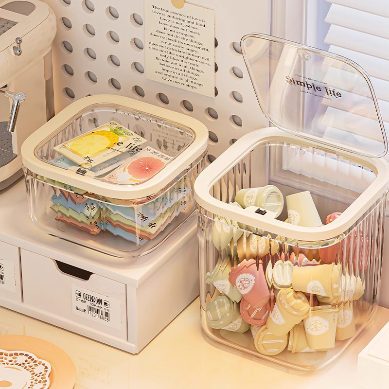 Tea bag storage box with lid, dustproof acrylic container, press-type coffee capsule organizer for tea room tabletop Tea bag storage box with lid, dustproof acrylic container, press-type coffee capsule organizer for tea room tabletop