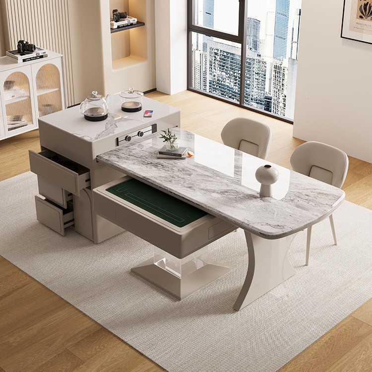 Tablero de roca de lujo ligero moderno mesa de mesa de isla retráctil mesa de mahjong máquina de mahjong silenciosa multifuncional de doble uso completamente automática