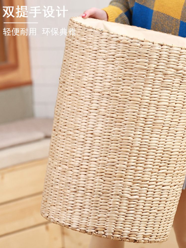 WBZ7 Extra Large Straw Rattan Dirty Clothes Basket Household Dirty Clothes Storage Basket Round Storage Basket Laundry Basket Dirty Clothes
