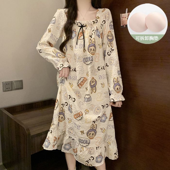 Venta al por mayor transfronteriza nube de algodón con almohadilla para el pecho Camisón largo de manga larga desmontable Otoño nuevo pijama niña dulce servicio a domicilio