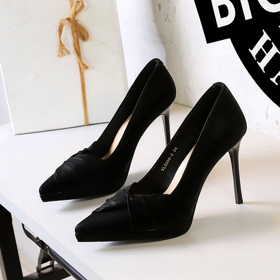 8366-2 European And American Style Sexy Party Stiletto Ultra High Heels Pointed Toe Waterproof Platform Bowknot Single_vogvips.com