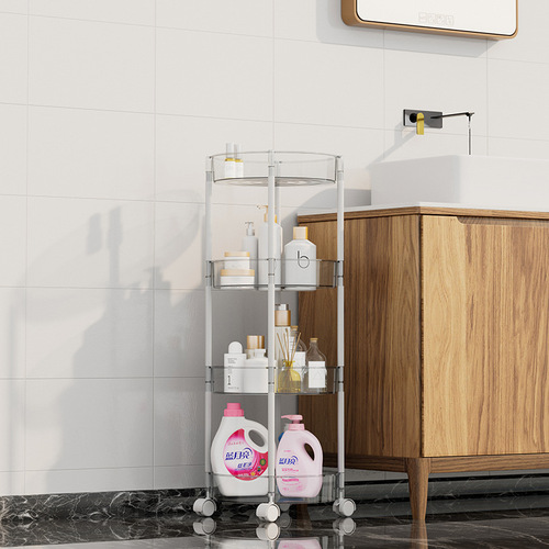 Overflow round kitchen rack floor-standing washbasin storage rack bathroom multi-layer removable wheeled trolley
