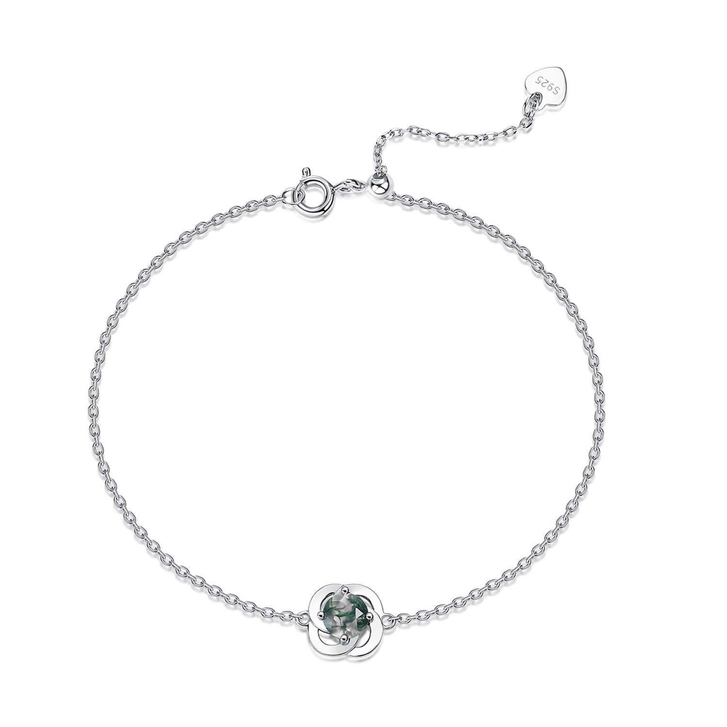 Nuevas flores transfronterizas, brazalete de piedra de musgo verde natural femenino S925 plata, hierba de agua, joyas de ágata, nicho de lujo simple y ligero