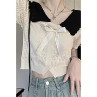 Кукла, вязаное летнее милое укороченное кардиган, воротник в виде куклы