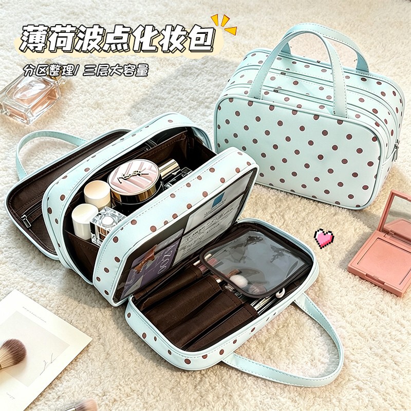 Polka Dot Large Capacity Makeup Bag Mint Portable Handheld Makeup Bag for Women Super Storage Waterproof Travel Toiletry Bag Cute Polka Dot Large Capacity Makeup Bag Mint Portable Handheld Makeup Bag for Women Super Storage Waterproof Travel Toiletry Bag Cute