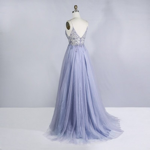 Heavy Industry Beaded Crystal Dance Ball Gown 2025 Summer Strappy Long Sexy Sheer V-Neck Evening Dress