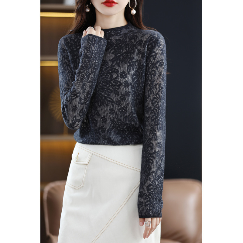 26 Autumn/Winter New Knitted 3D Embossed Fine Wool Sweater for Women, Solid Color Hollow Out Versatile Knitted Base Layer Top for Women