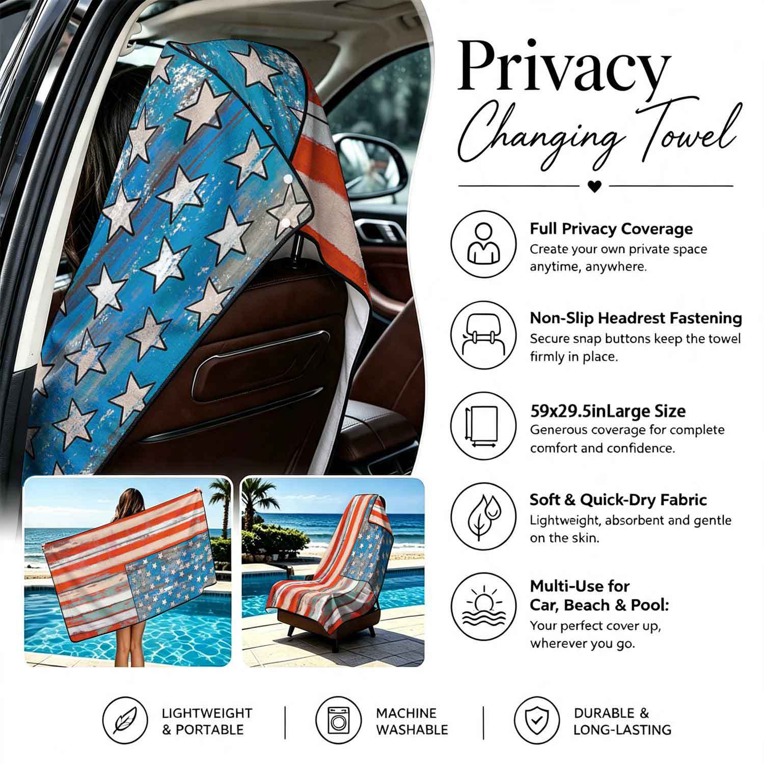 Printed bath towel and car seat cover 2-in-1, ultra-fine fiber outdoor beach and car dual-use universal seat cushion