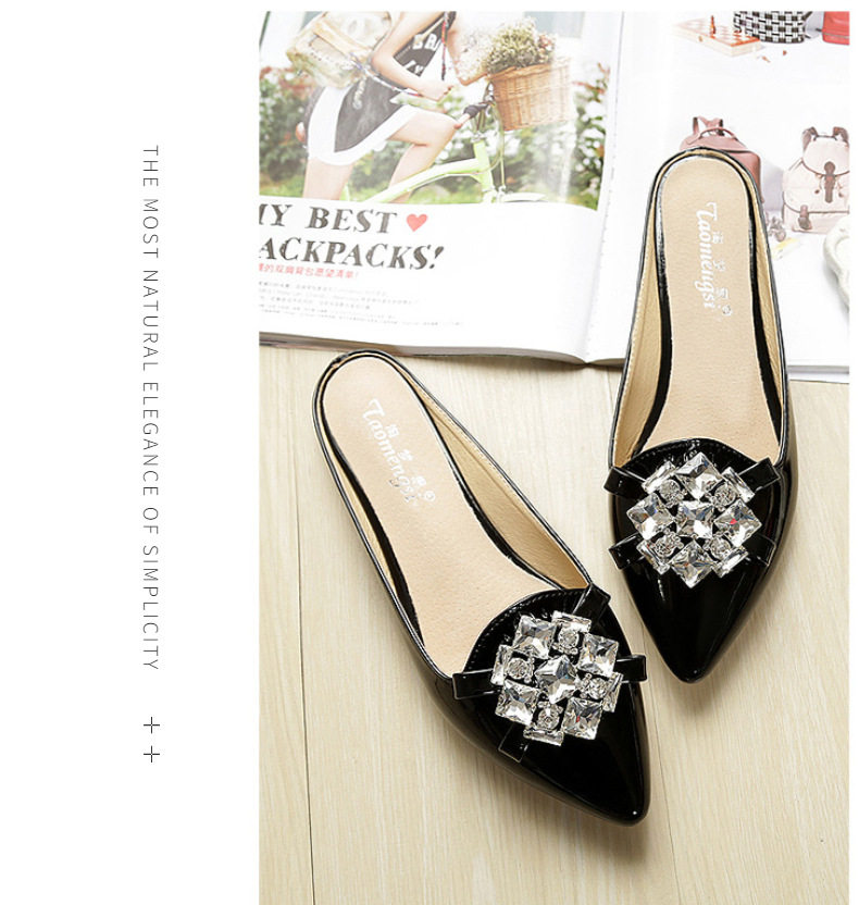 Dép sandal nữ bít mũi nhọn đính đá, đế bằng — A1-8 Màu mơ, Màu hồng A1-8, Màu tím A1-8, Màu đen A1-8 chi tiết 10